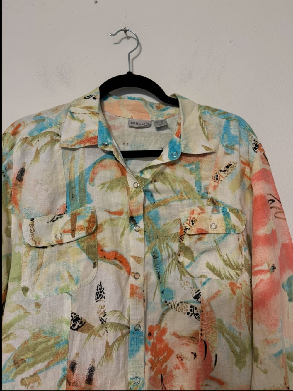 Chico's Womens Floral Tropical Long Sleeve Size 2 - Picture 2 of 7